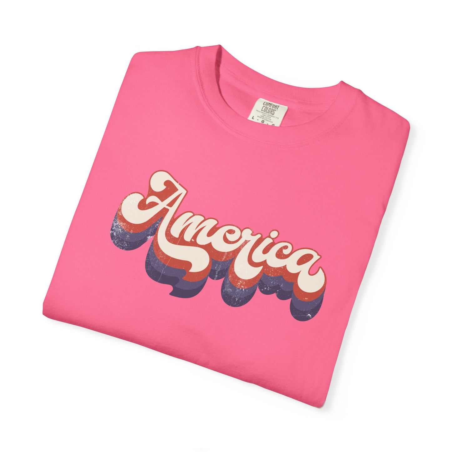 America Retro Script T-Shirt – Vintage 3D Wave Patriotic Tee