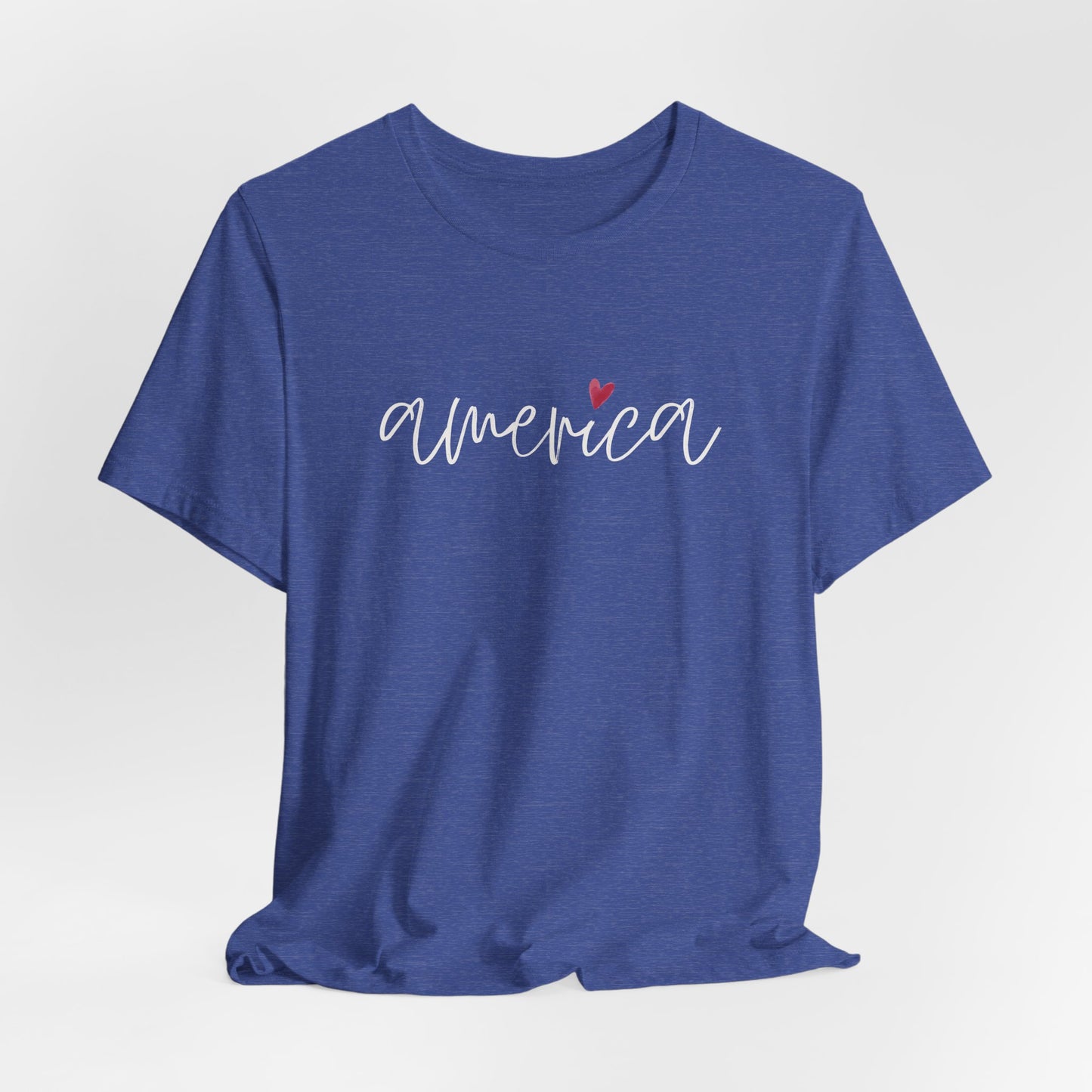 America Script Heart T-Shirt — Patriotic Fourth of July Tee