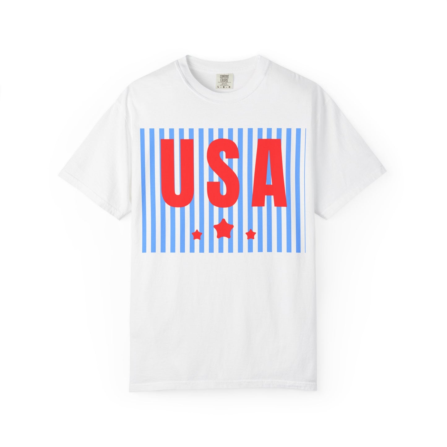 USA Graphic T-Shirt — Red & Blue Striped Patriotic Tee