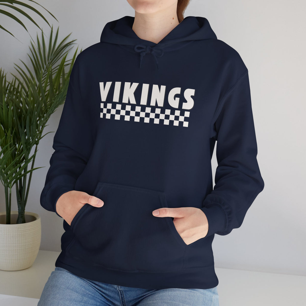 Vikings Checkerboard Hoodie – Retro Sports Team Pullover