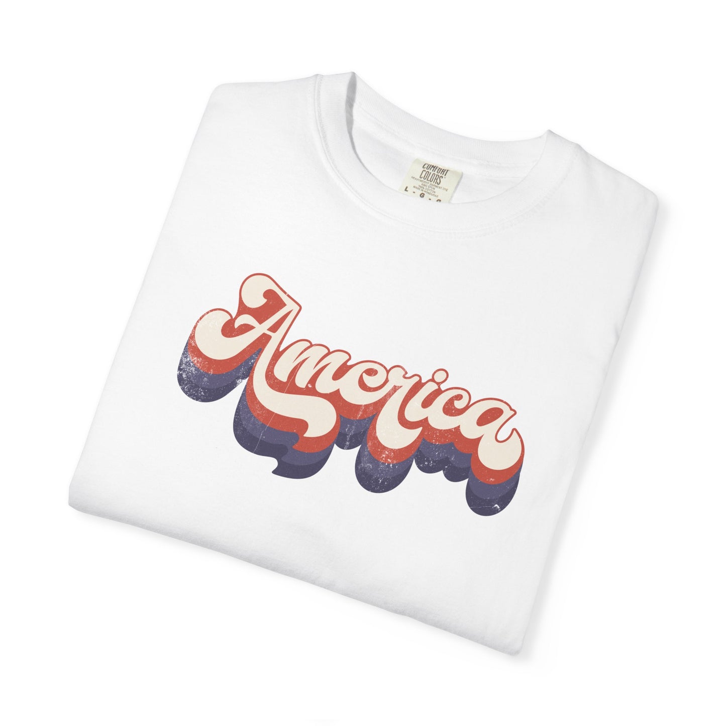 America Retro Script T-Shirt – Vintage 3D Wave Patriotic Tee
