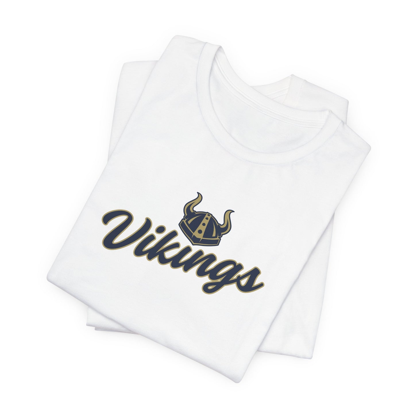 Vikings Script Tee — Retro Horned Helmet Sports T‑Shirt