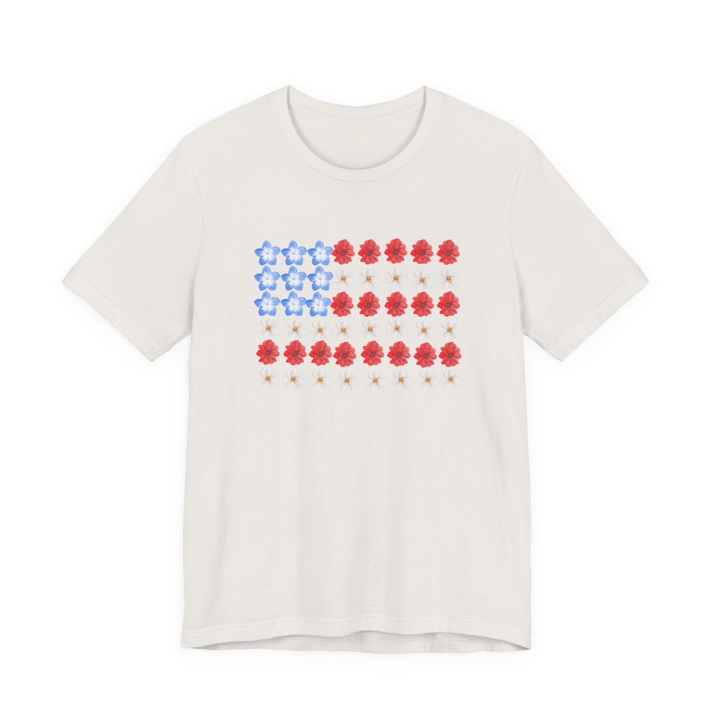 American Flag Floral Tee — Patriotic Red White Blue Flower Flag T-Shirt