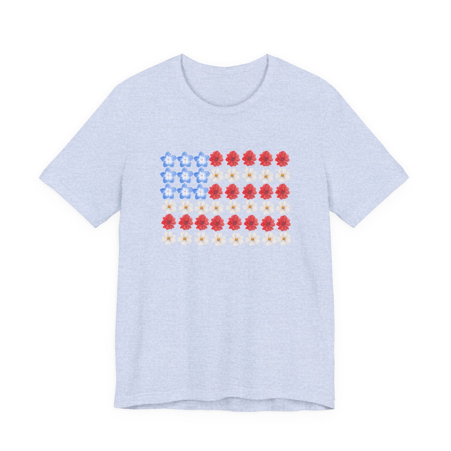 American Flag Floral Tee — Patriotic Red White Blue Flower Flag T-Shirt