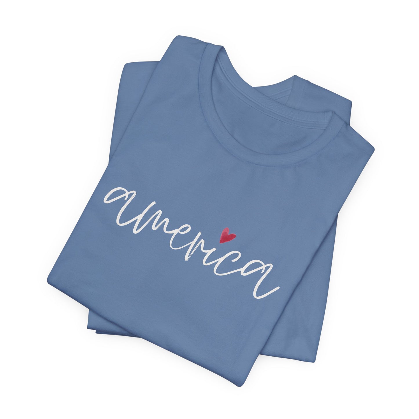 America Script Heart T-Shirt — Patriotic Fourth of July Tee