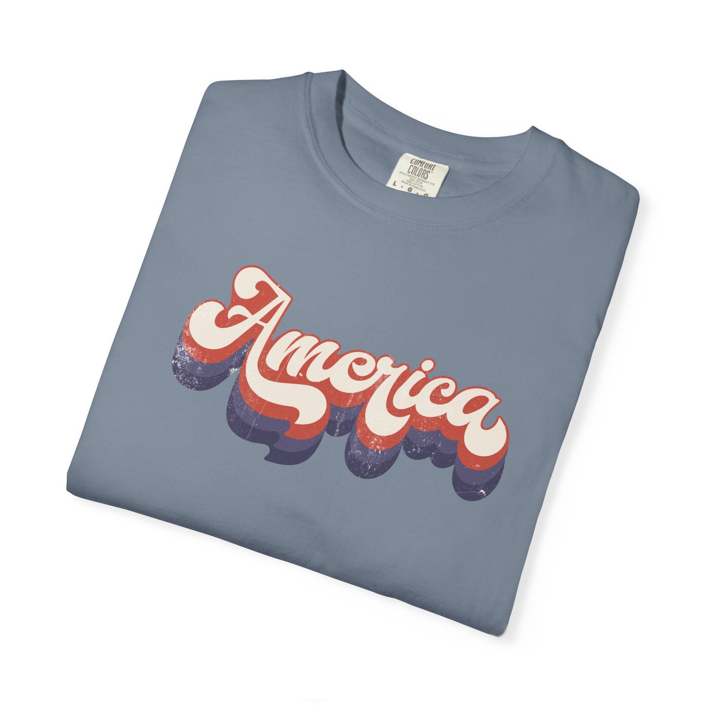 America Retro Script T-Shirt – Vintage 3D Wave Patriotic Tee