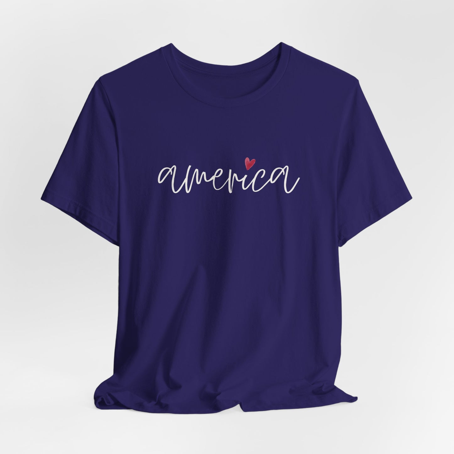 America Script Heart T-Shirt — Patriotic Fourth of July Tee