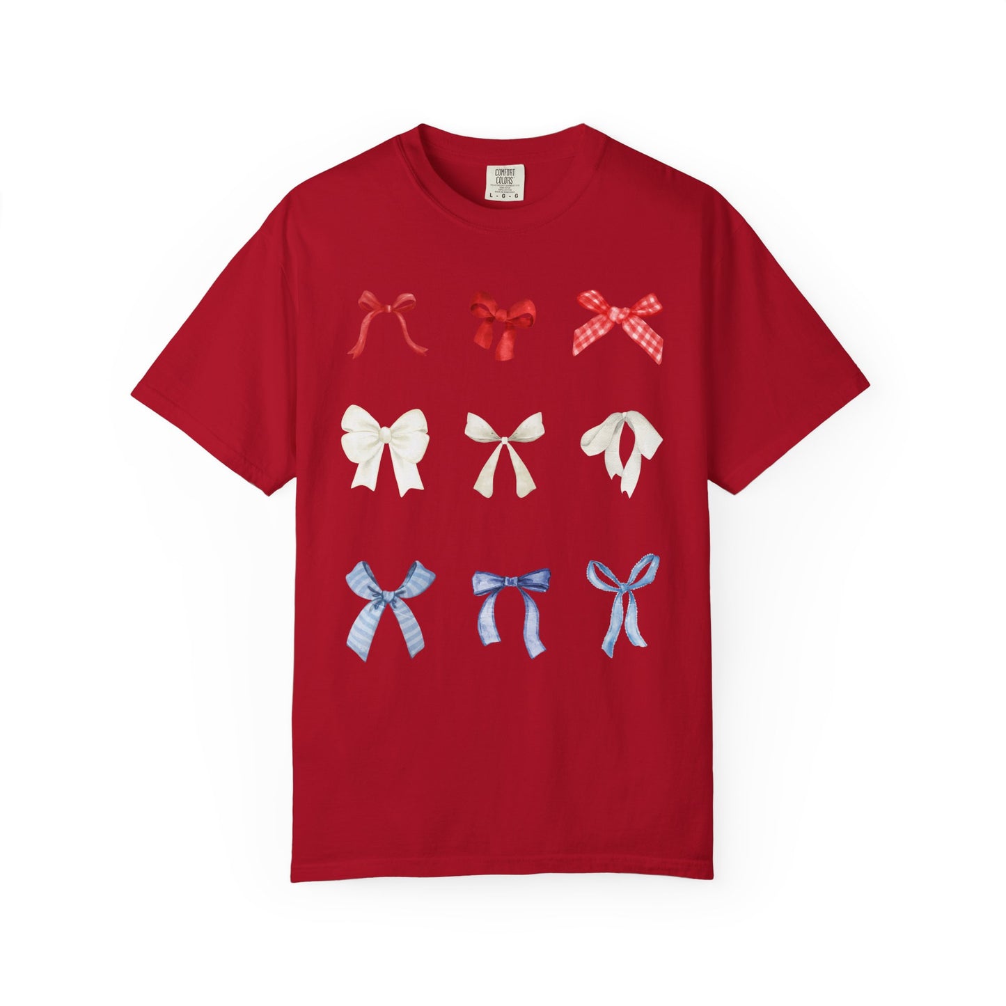 Patriotic Bow Pattern T-Shirt — Red, White & Blue Ribbon Graphic Tee