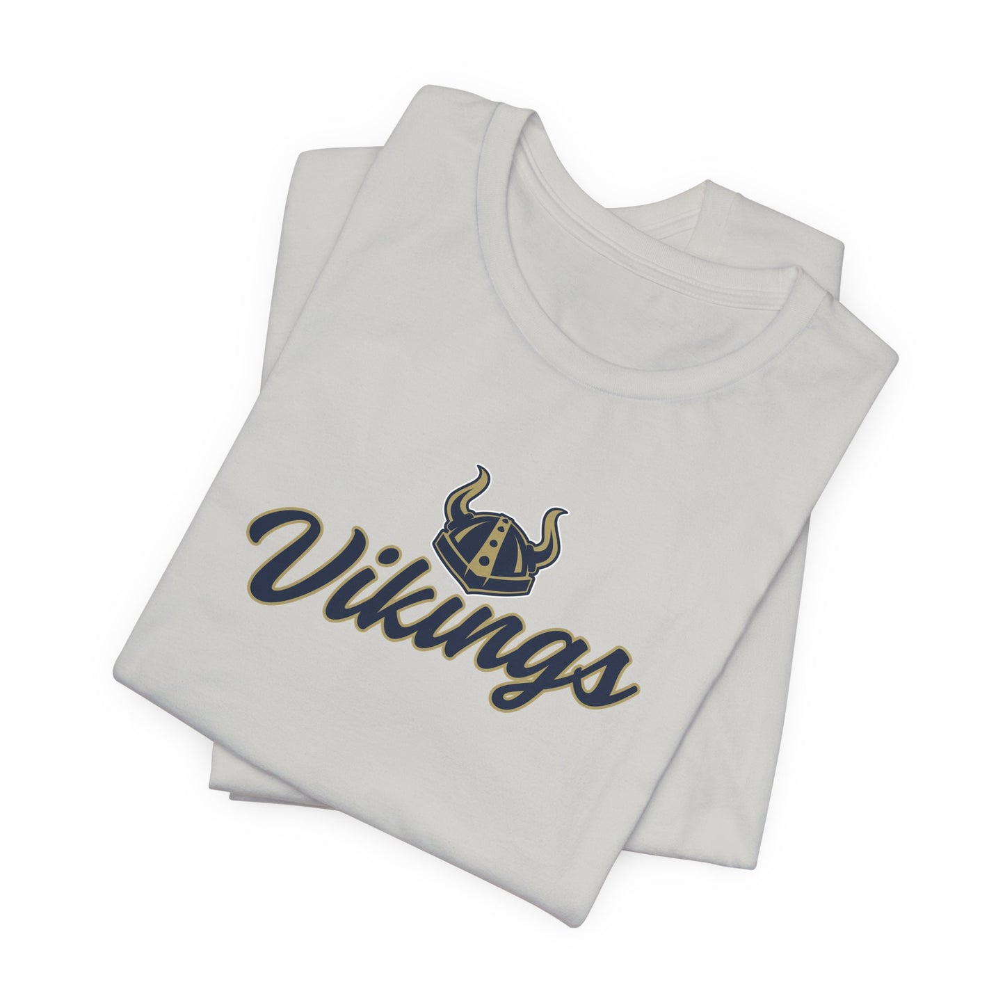 Vikings Script Tee — Retro Horned Helmet Sports T‑Shirt