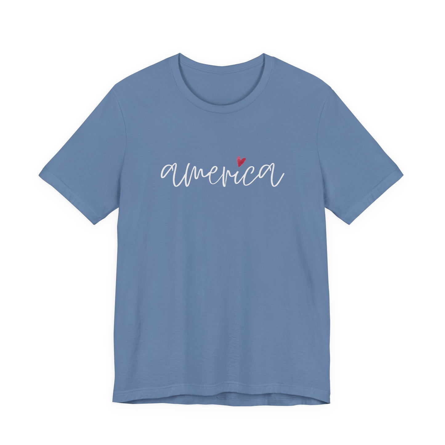 America Script Heart T-Shirt — Patriotic Fourth of July Tee