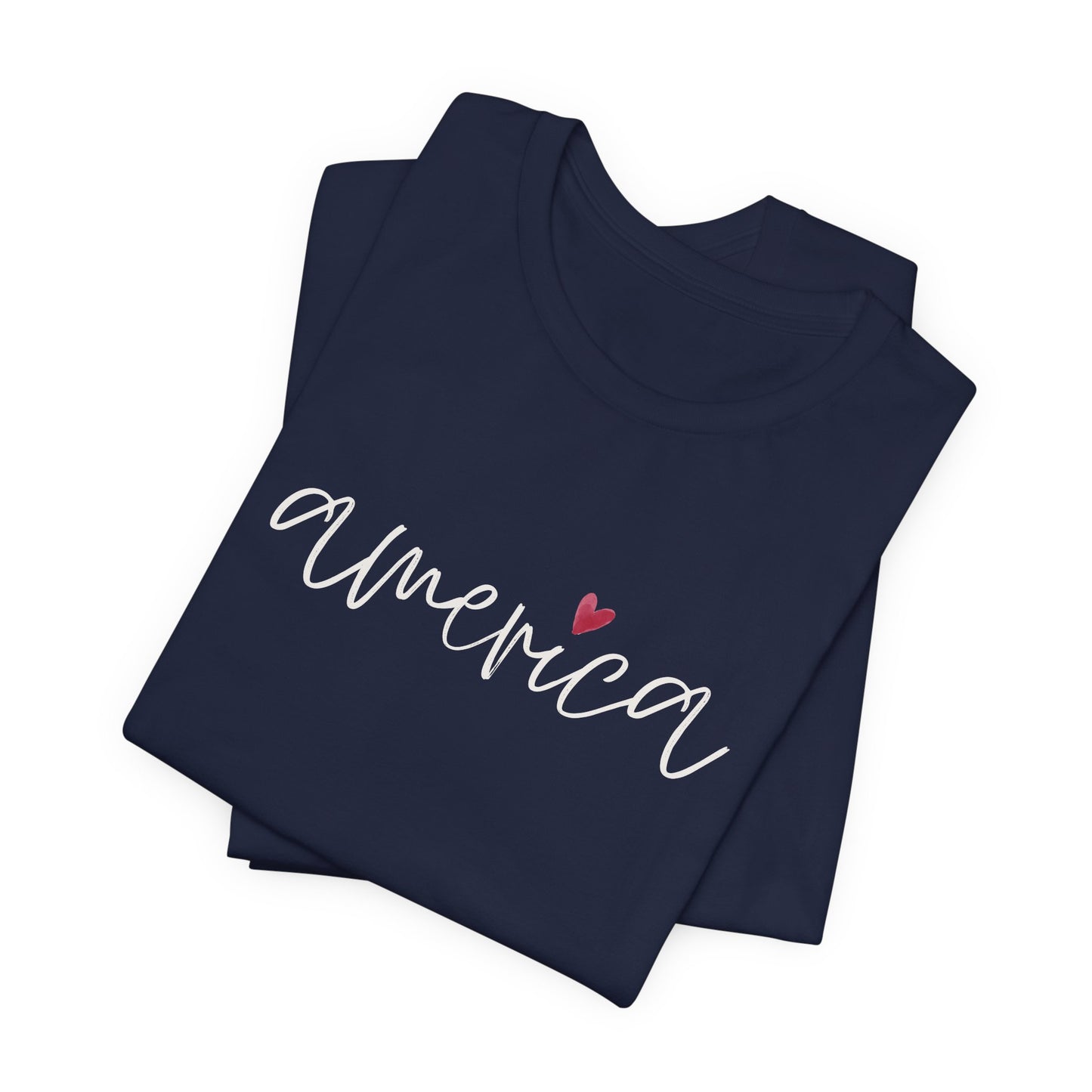 America Script Heart T-Shirt — Patriotic Fourth of July Tee