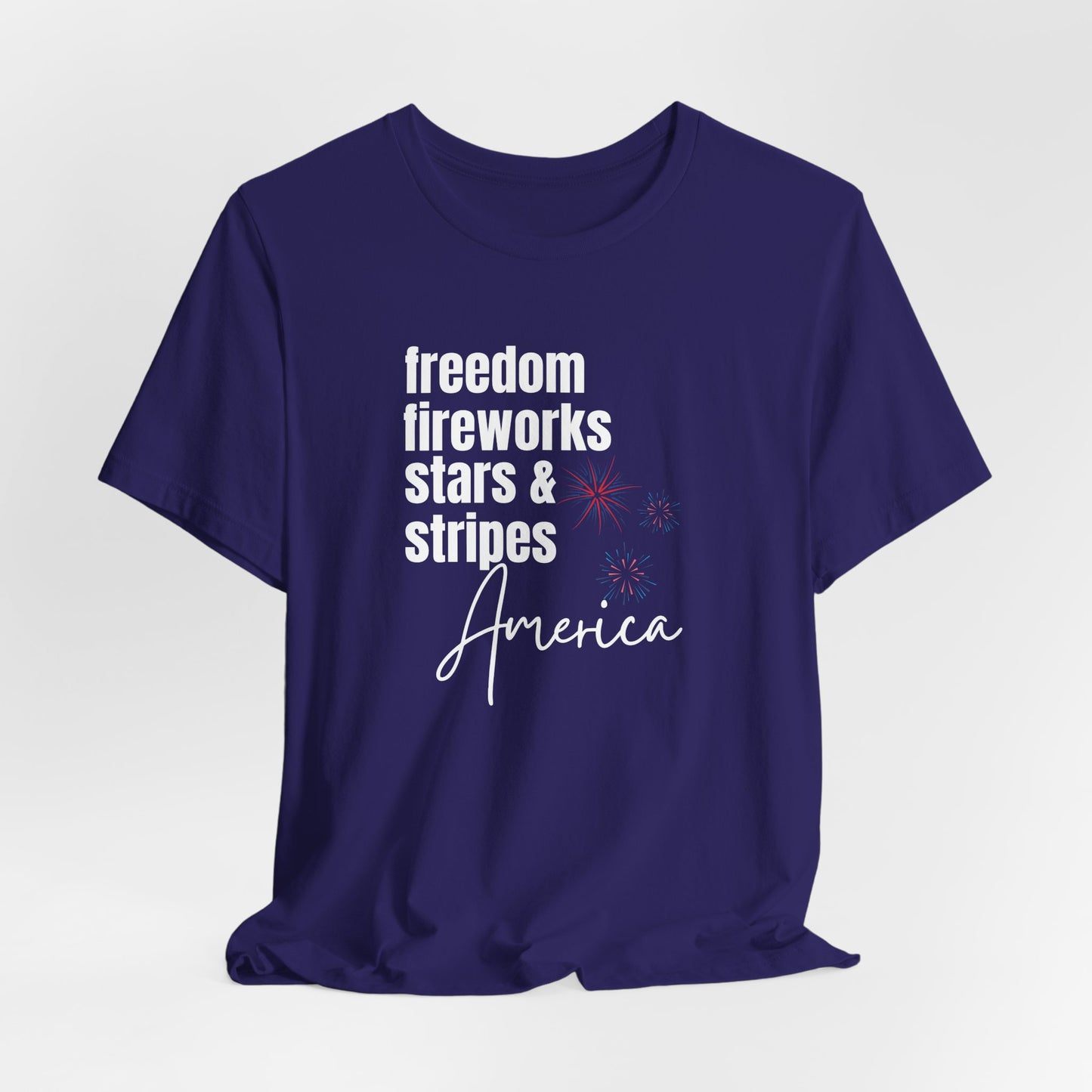 America Freedom Fireworks Tee – Stars & Stripes Patriotic T-Shirt