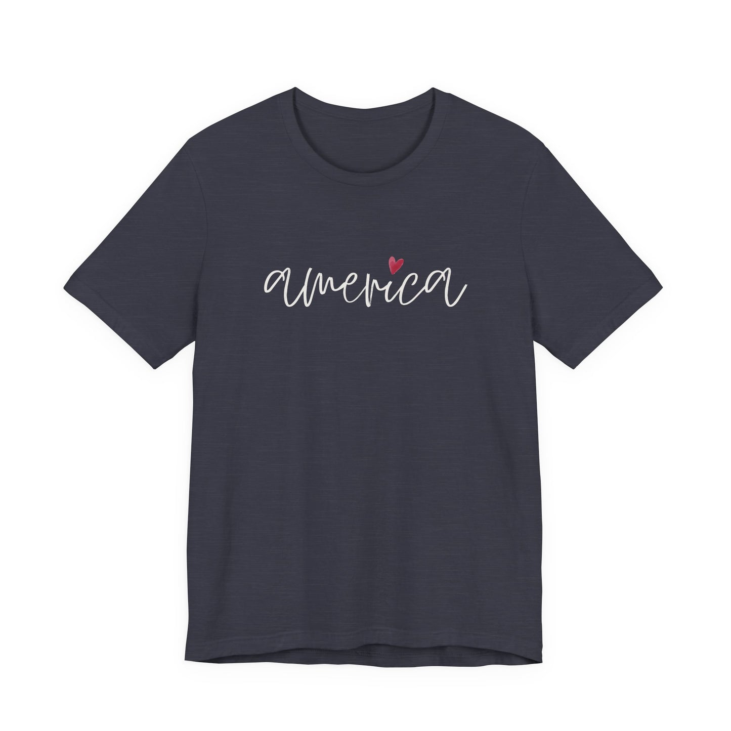 America Script Heart T-Shirt — Patriotic Fourth of July Tee