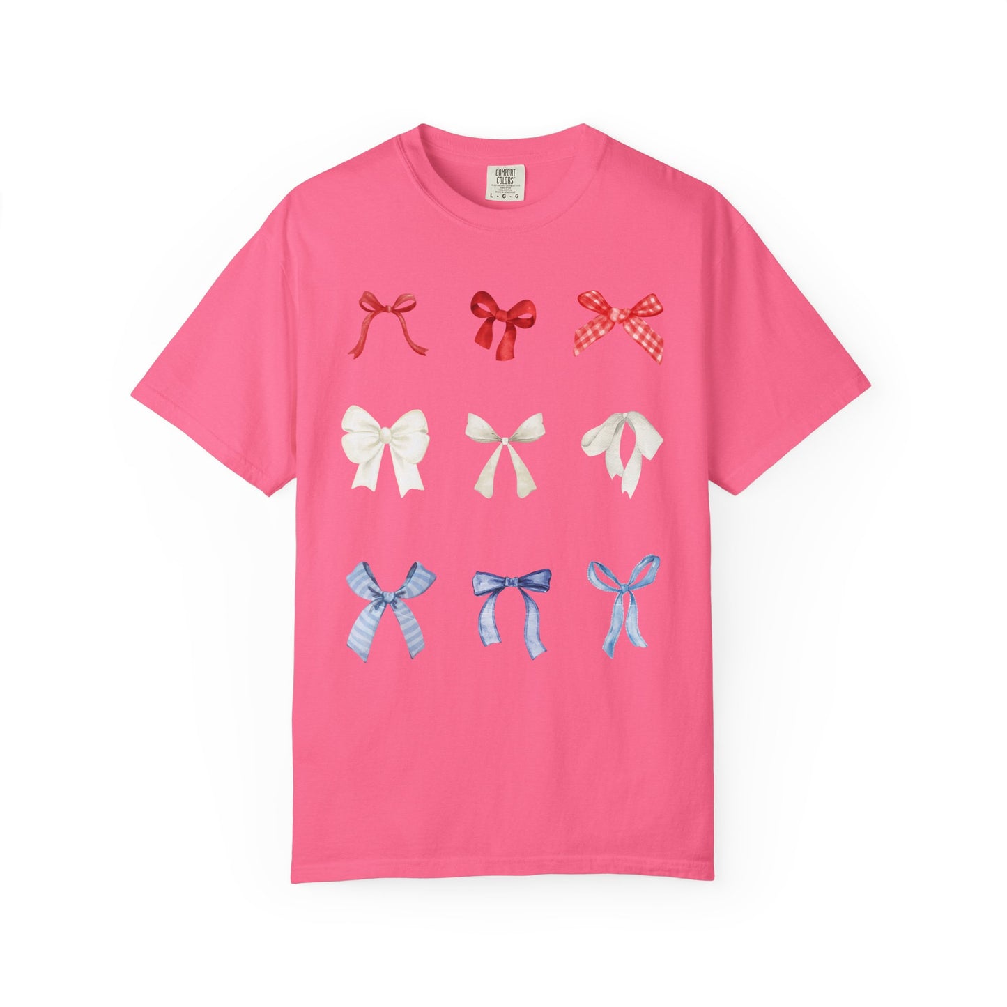 Patriotic Bow Pattern T-Shirt — Red, White & Blue Ribbon Graphic Tee