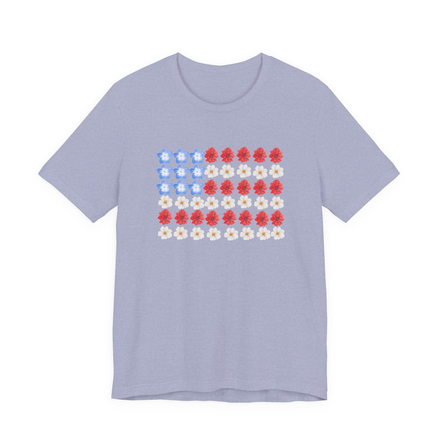 American Flag Floral Tee — Patriotic Red White Blue Flower Flag T-Shirt