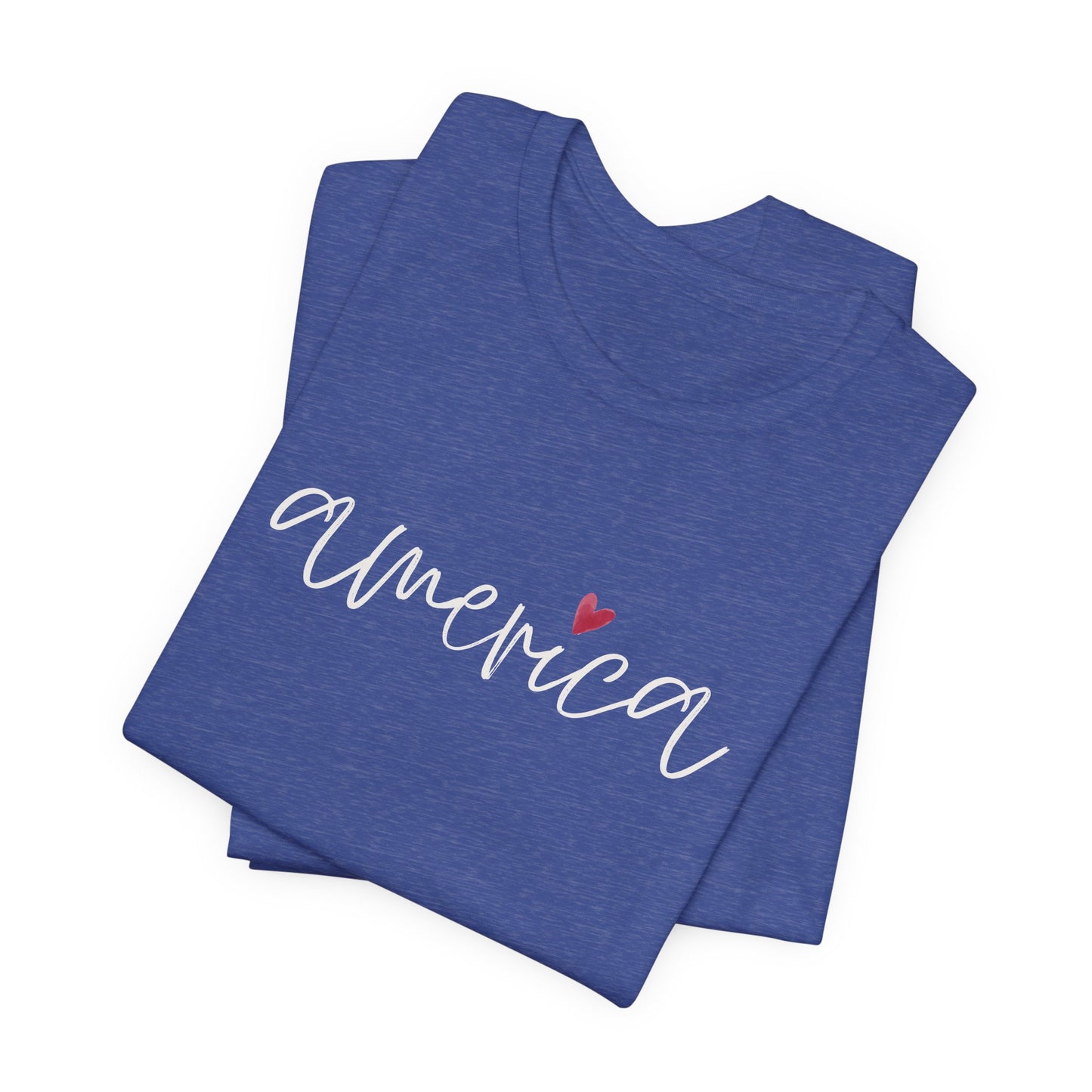 America Script Heart T-Shirt — Patriotic Fourth of July Tee