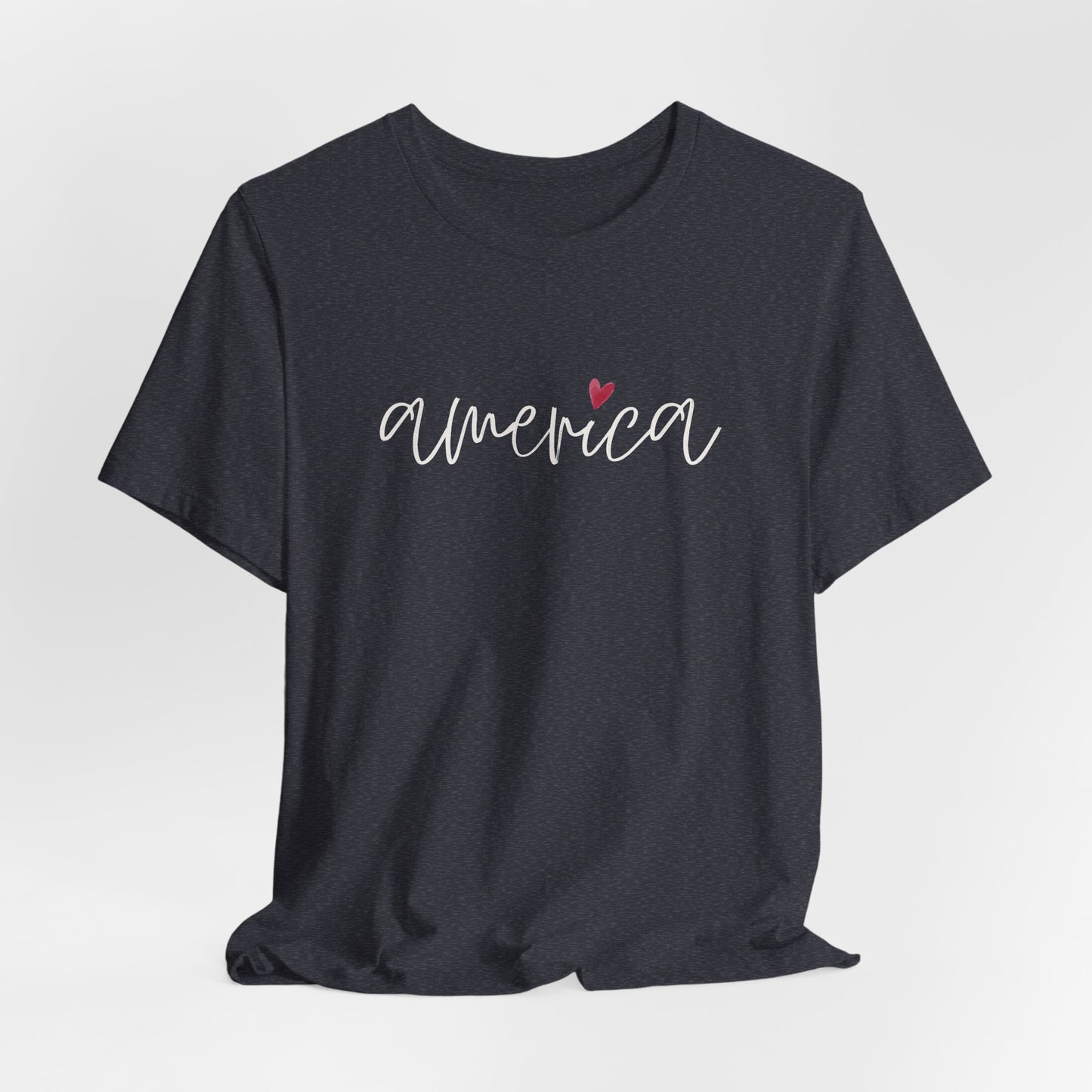 America Script Heart T-Shirt — Patriotic Fourth of July Tee