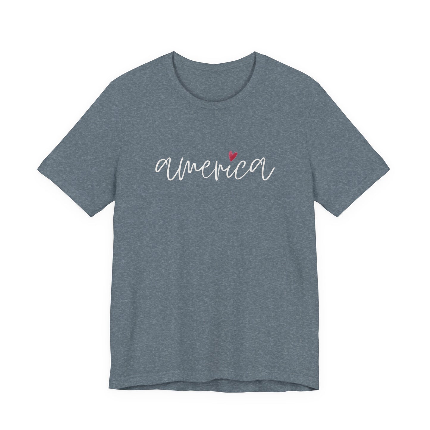 America Script Heart T-Shirt — Patriotic Fourth of July Tee