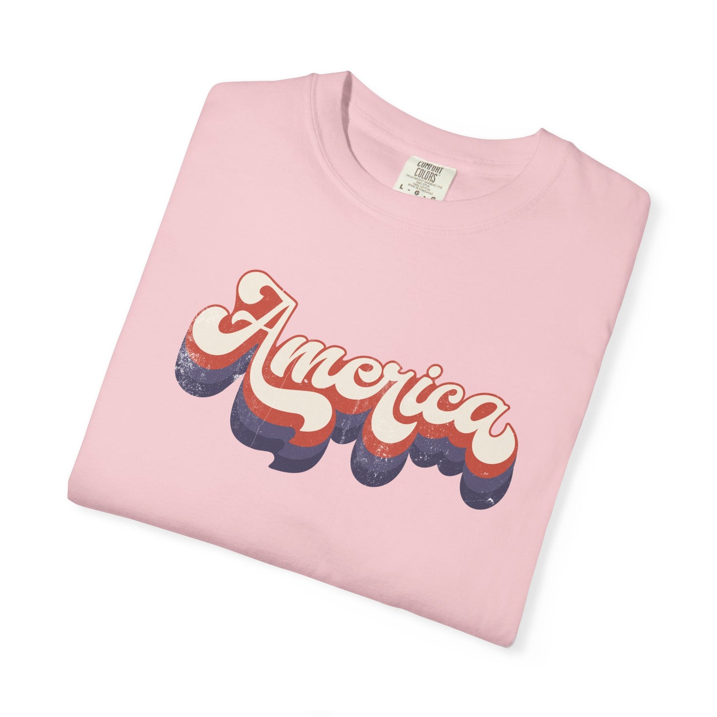 America Retro Script T-Shirt – Vintage 3D Wave Patriotic Tee