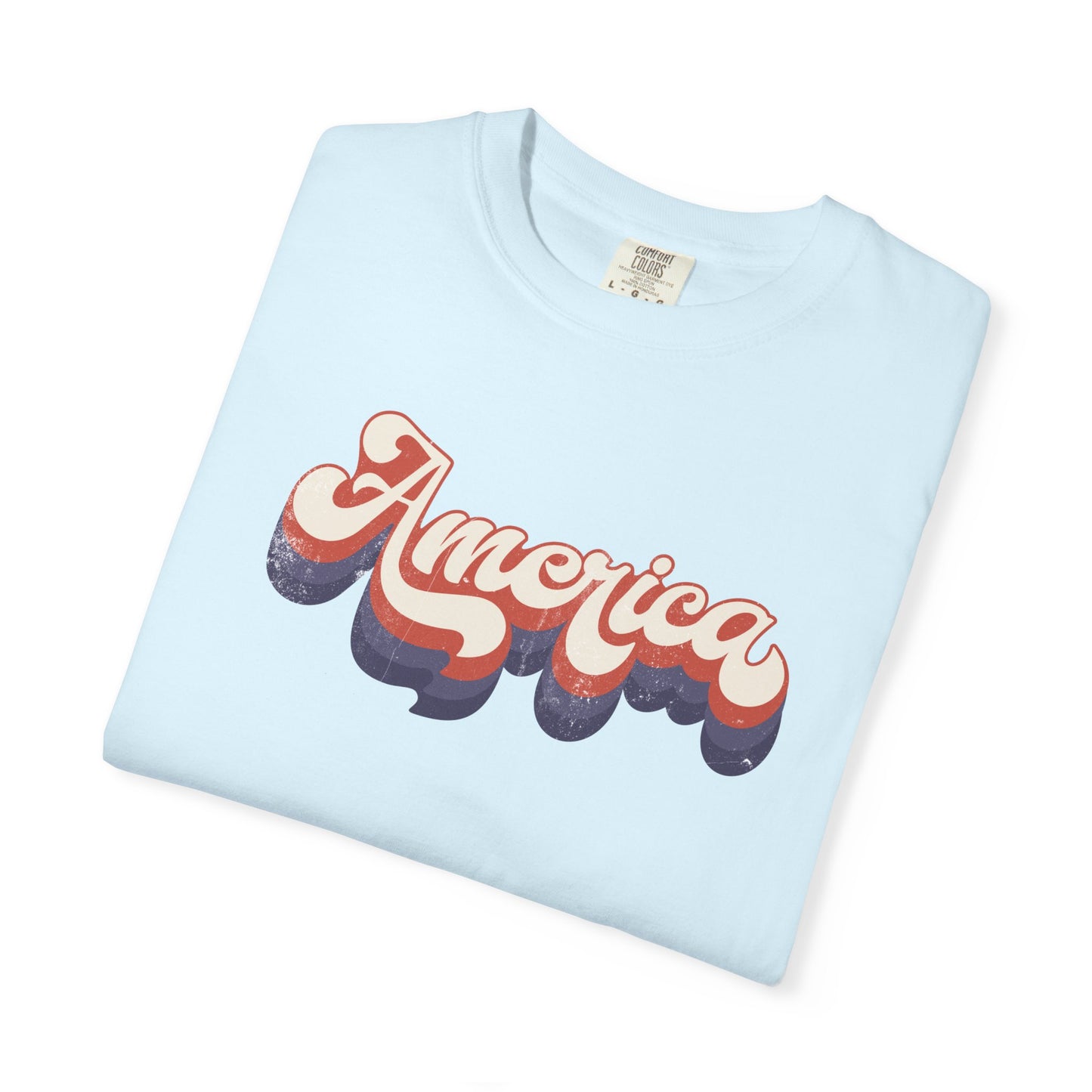 America Retro Script T-Shirt – Vintage 3D Wave Patriotic Tee