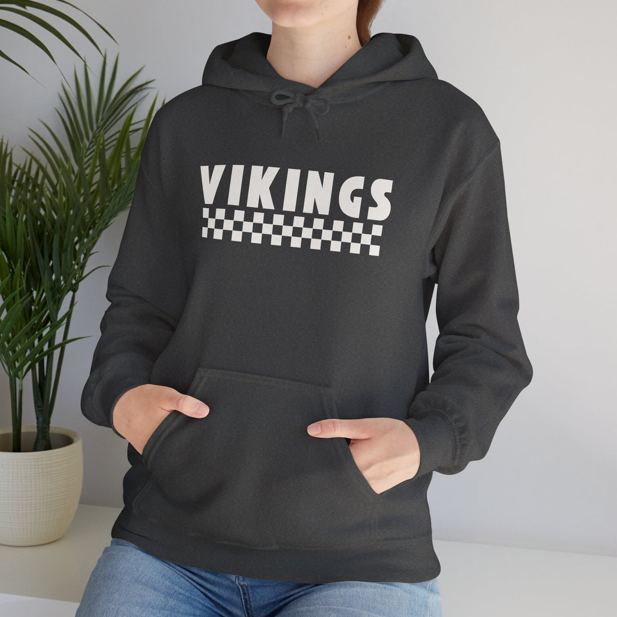 Vikings Checkerboard Hoodie – Retro Sports Team Pullover