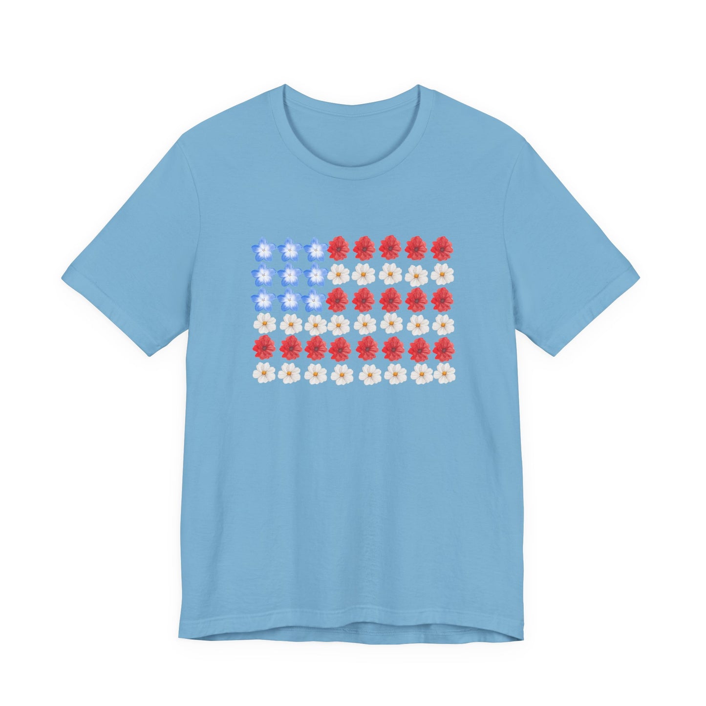 American Flag Floral Tee — Patriotic Red White Blue Flower Flag T-Shirt