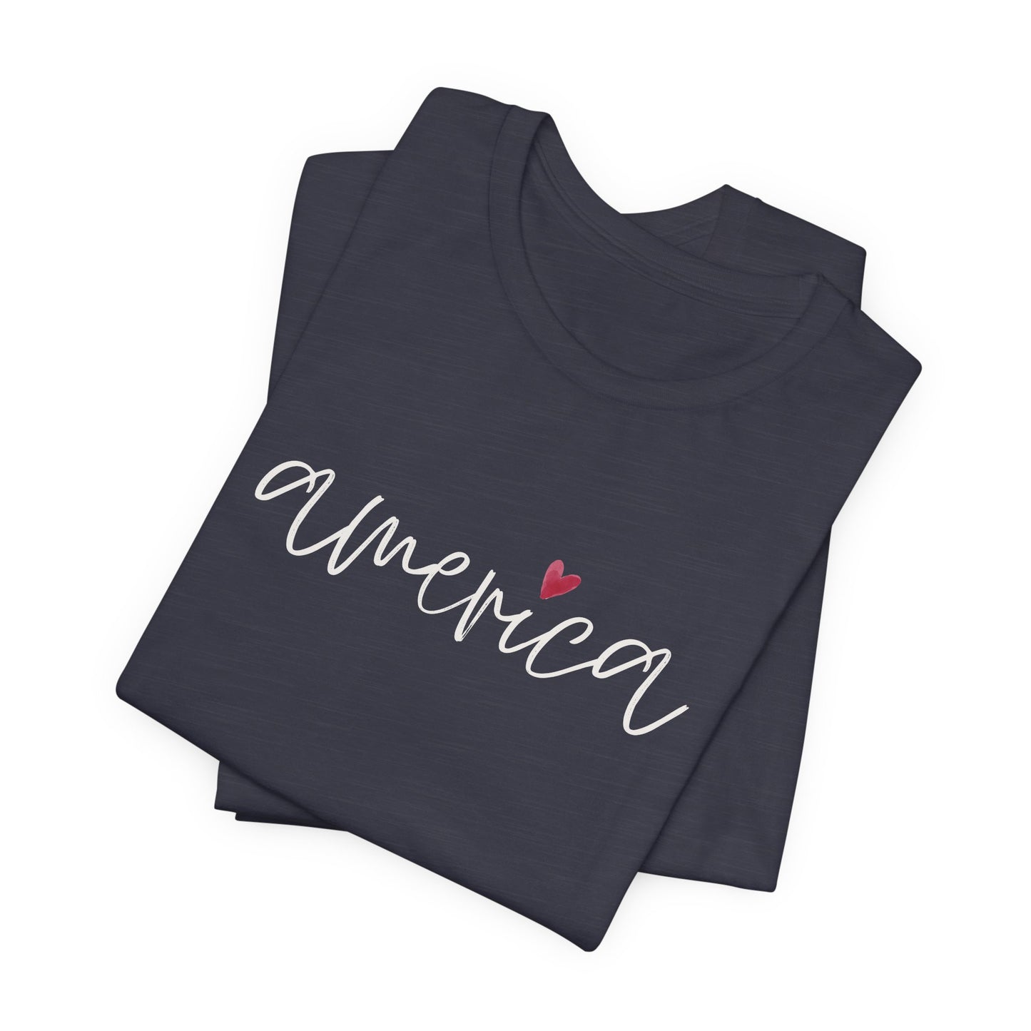 America Script Heart T-Shirt — Patriotic Fourth of July Tee