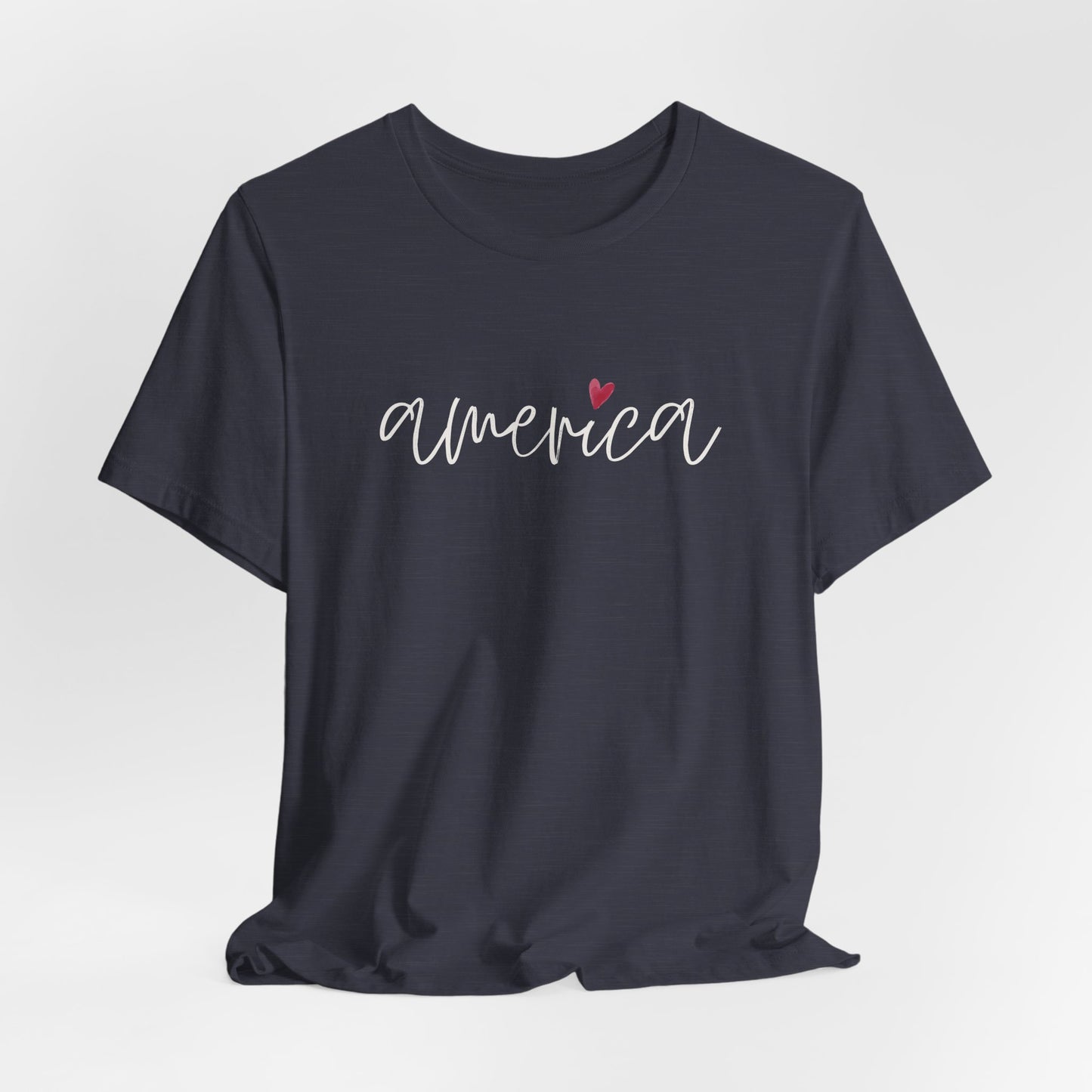 America Script Heart T-Shirt — Patriotic Fourth of July Tee