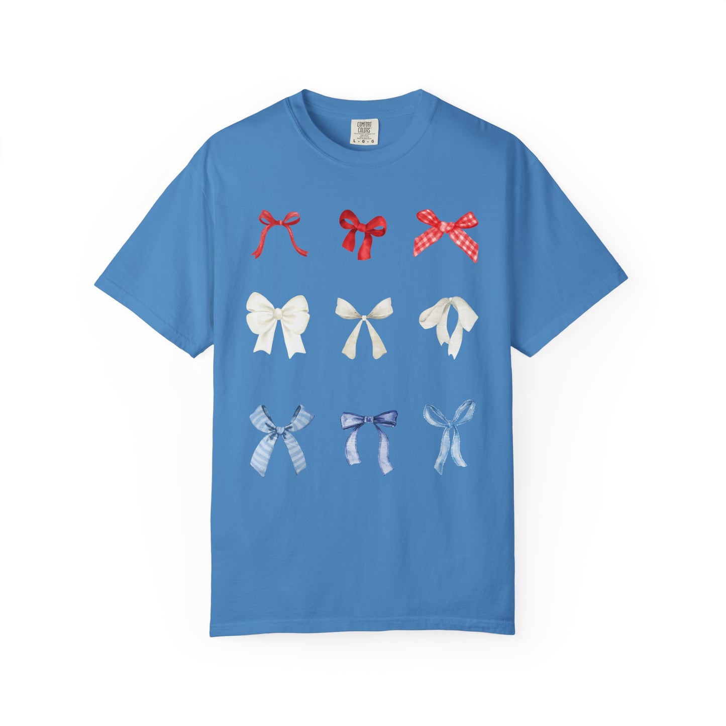 Patriotic Bow Pattern T-Shirt — Red, White & Blue Ribbon Graphic Tee