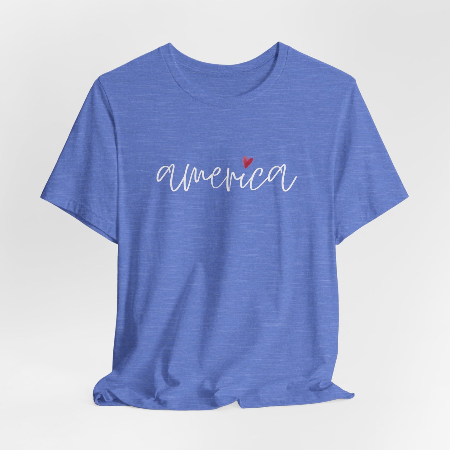 America Script Heart T-Shirt — Patriotic Fourth of July Tee