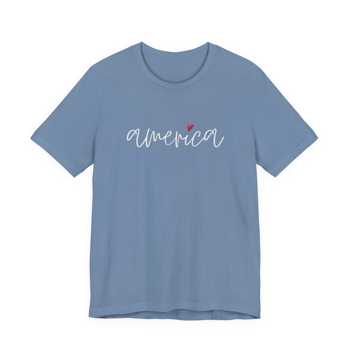 America Script Heart T-Shirt — Patriotic Fourth of July Tee