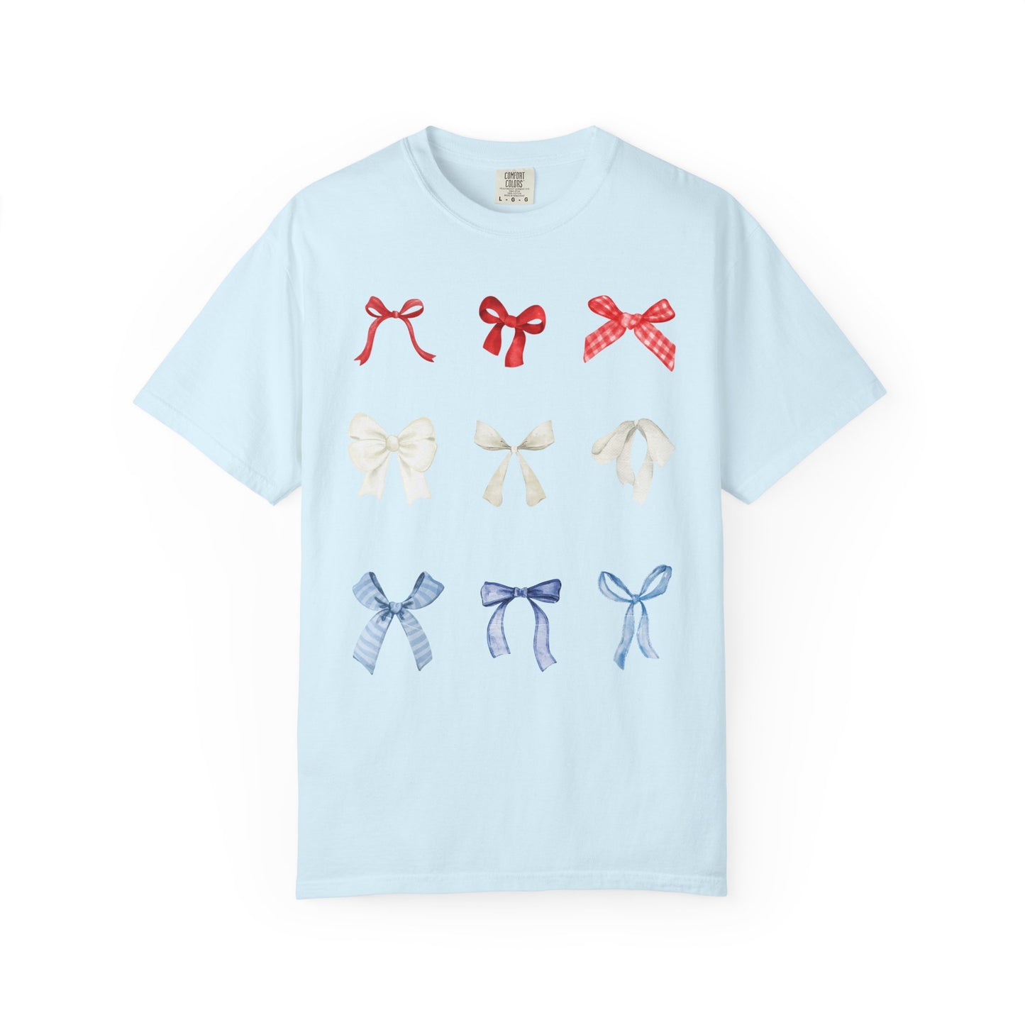 Patriotic Bow Pattern T-Shirt — Red, White & Blue Ribbon Graphic Tee