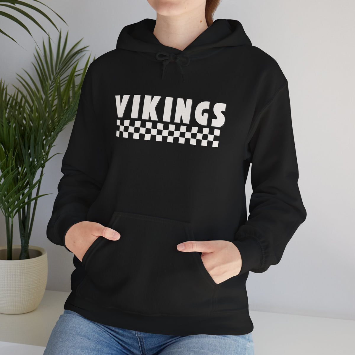 Vikings Checkerboard Hoodie – Retro Sports Team Pullover