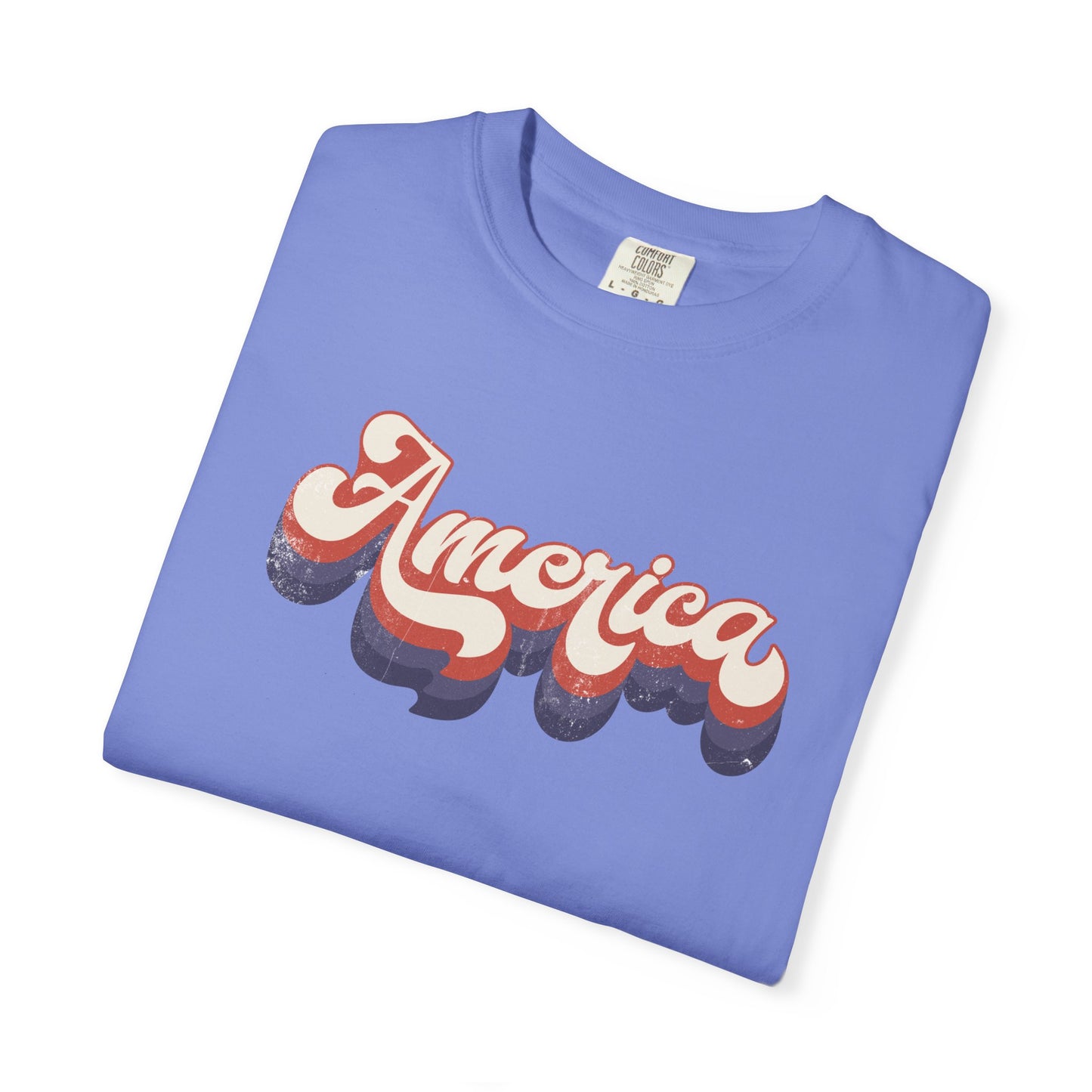 America Retro Script T-Shirt – Vintage 3D Wave Patriotic Tee