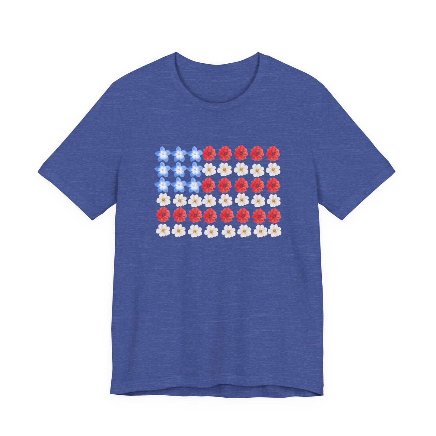 American Flag Floral Tee — Patriotic Red White Blue Flower Flag T-Shirt