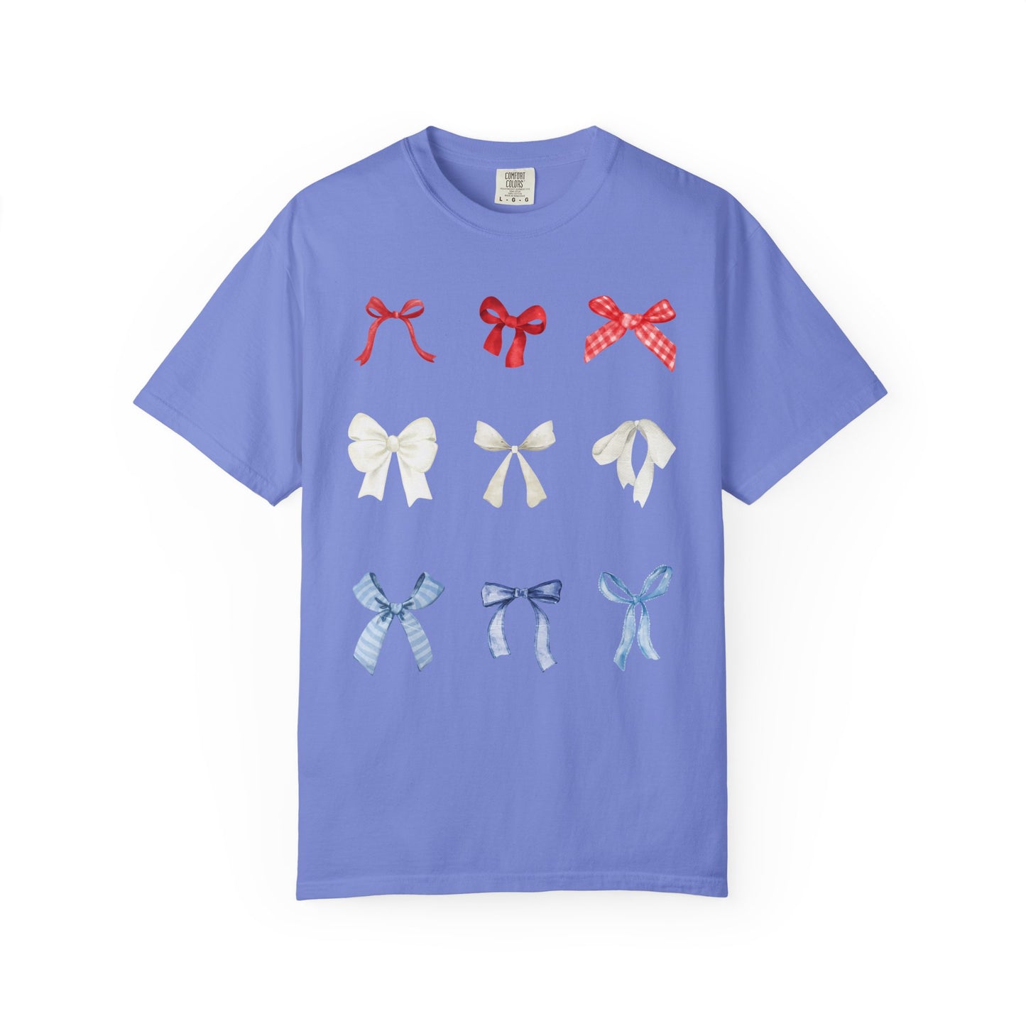 Patriotic Bow Pattern T-Shirt — Red, White & Blue Ribbon Graphic Tee