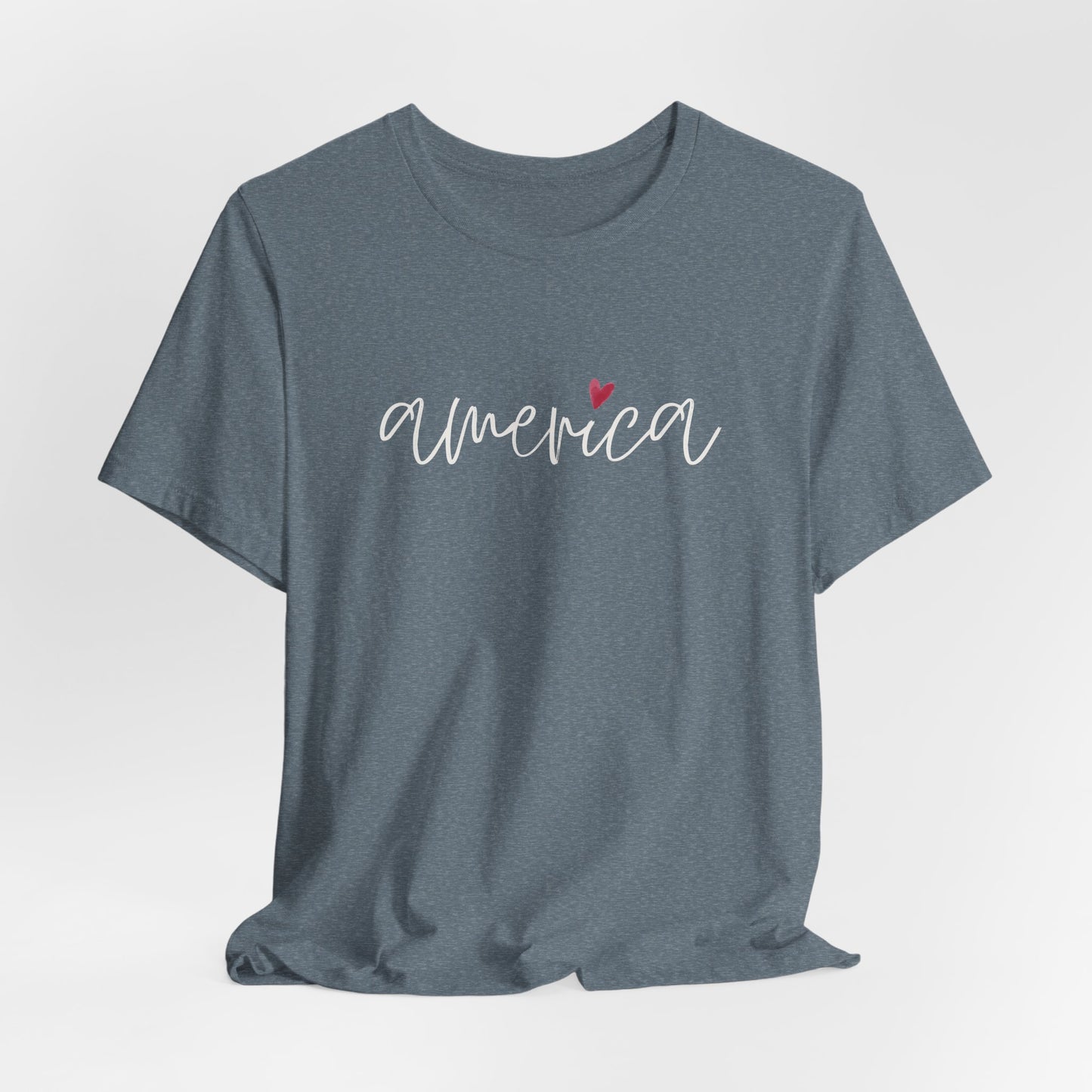 America Script Heart T-Shirt — Patriotic Fourth of July Tee