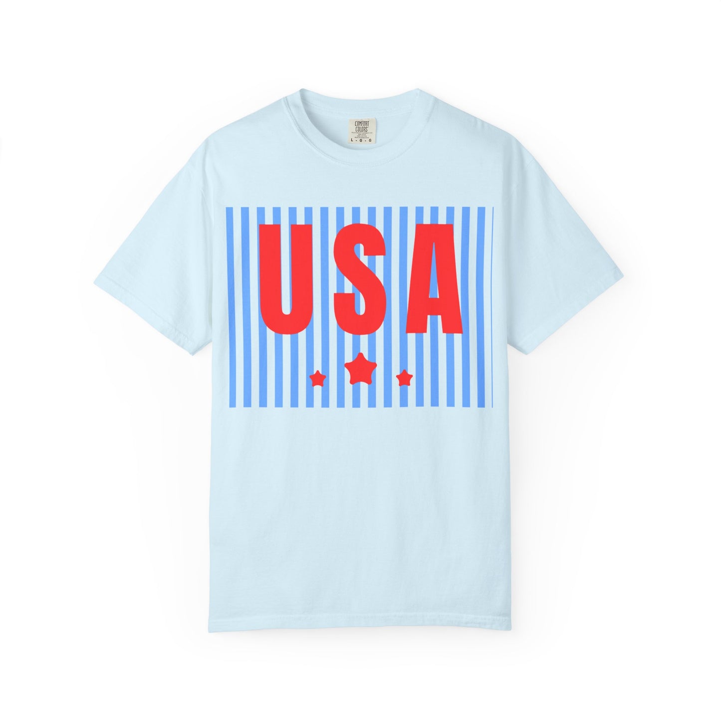 USA Graphic T-Shirt — Red & Blue Striped Patriotic Tee