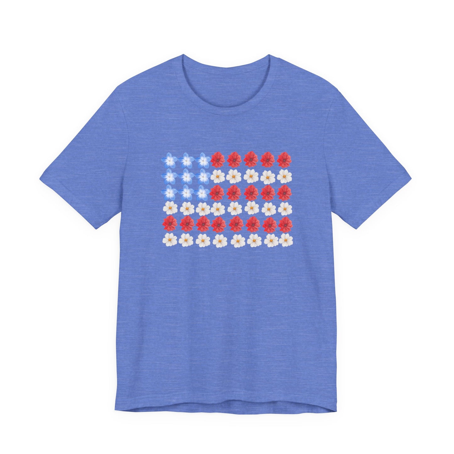 American Flag Floral Tee — Patriotic Red White Blue Flower Flag T-Shirt