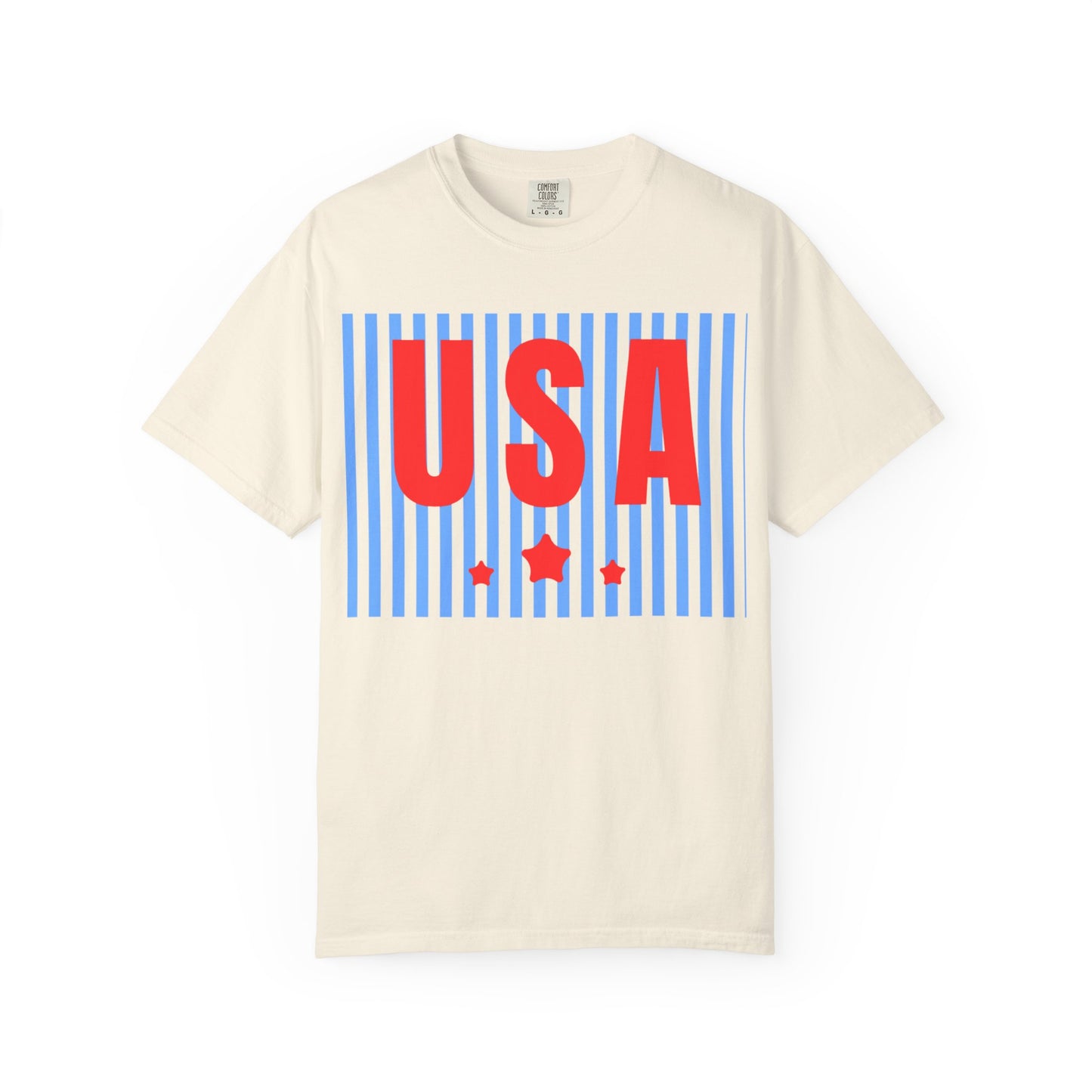 USA Graphic T-Shirt — Red & Blue Striped Patriotic Tee