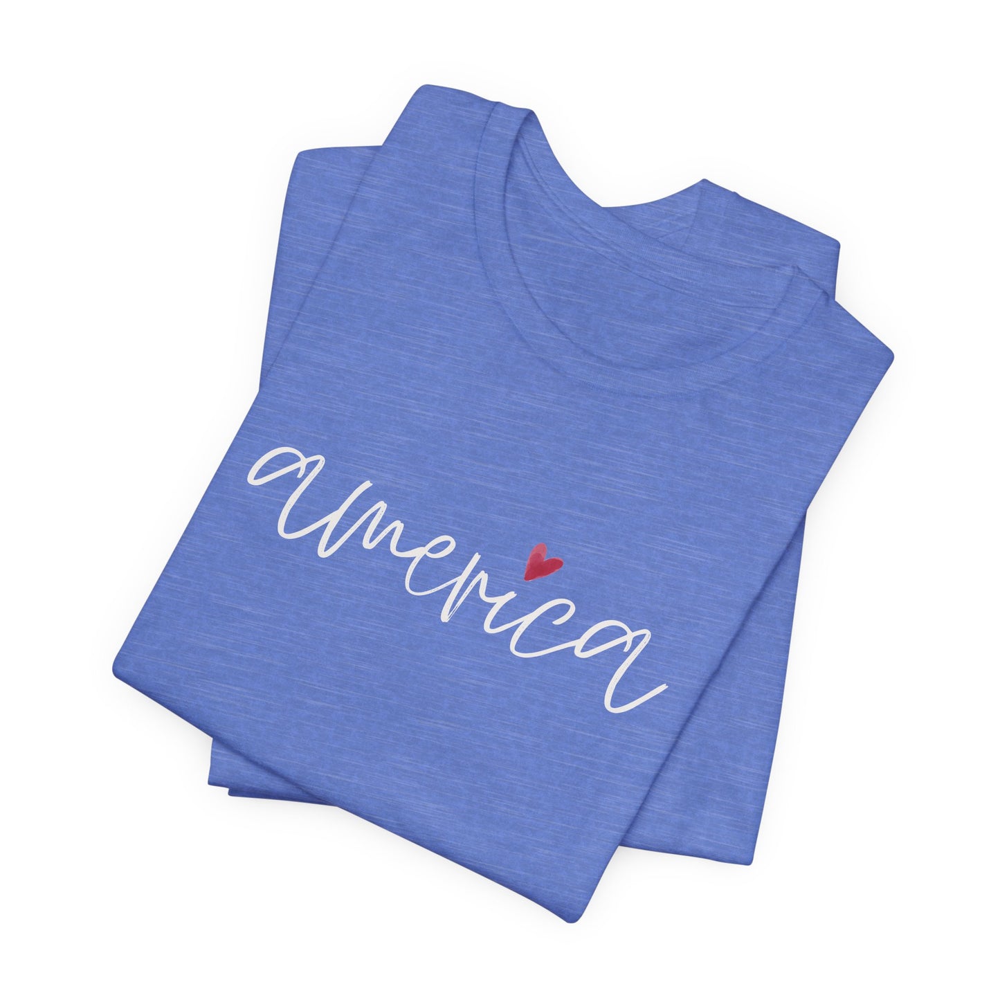 America Script Heart T-Shirt — Patriotic Fourth of July Tee