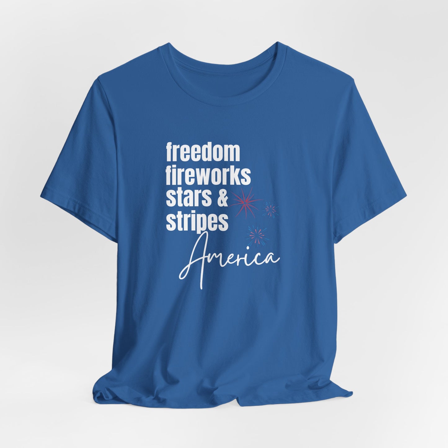 America Freedom Fireworks Tee – Stars & Stripes Patriotic T-Shirt