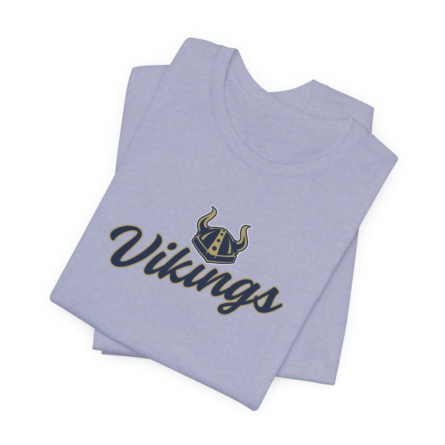 Vikings Script Tee — Retro Horned Helmet Sports T‑Shirt