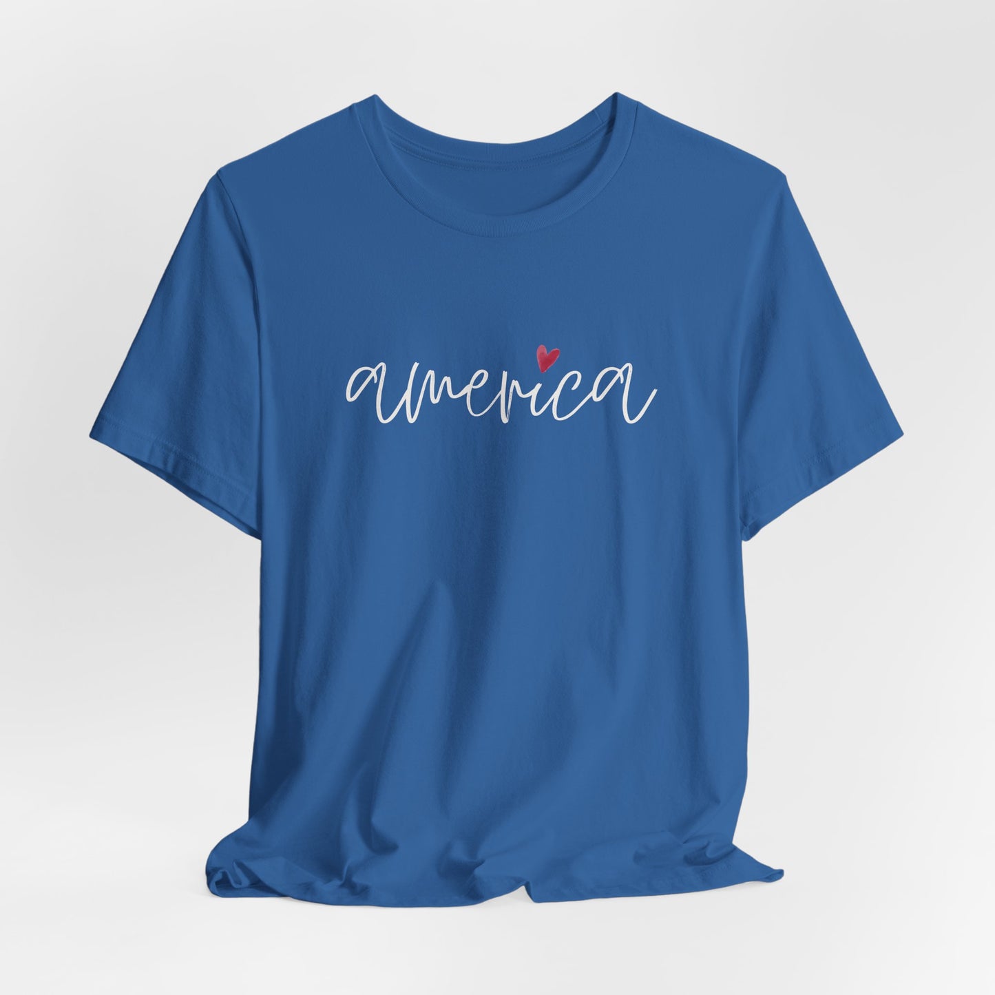 America Script Heart T-Shirt — Patriotic Fourth of July Tee