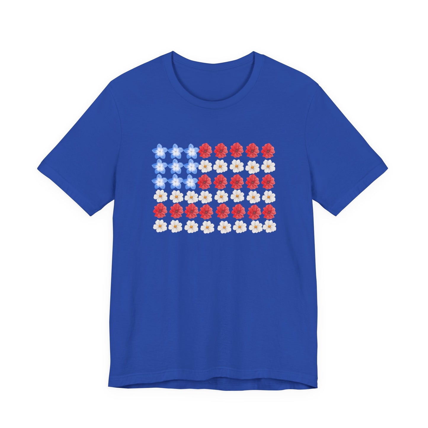 American Flag Floral Tee — Patriotic Red White Blue Flower Flag T-Shirt