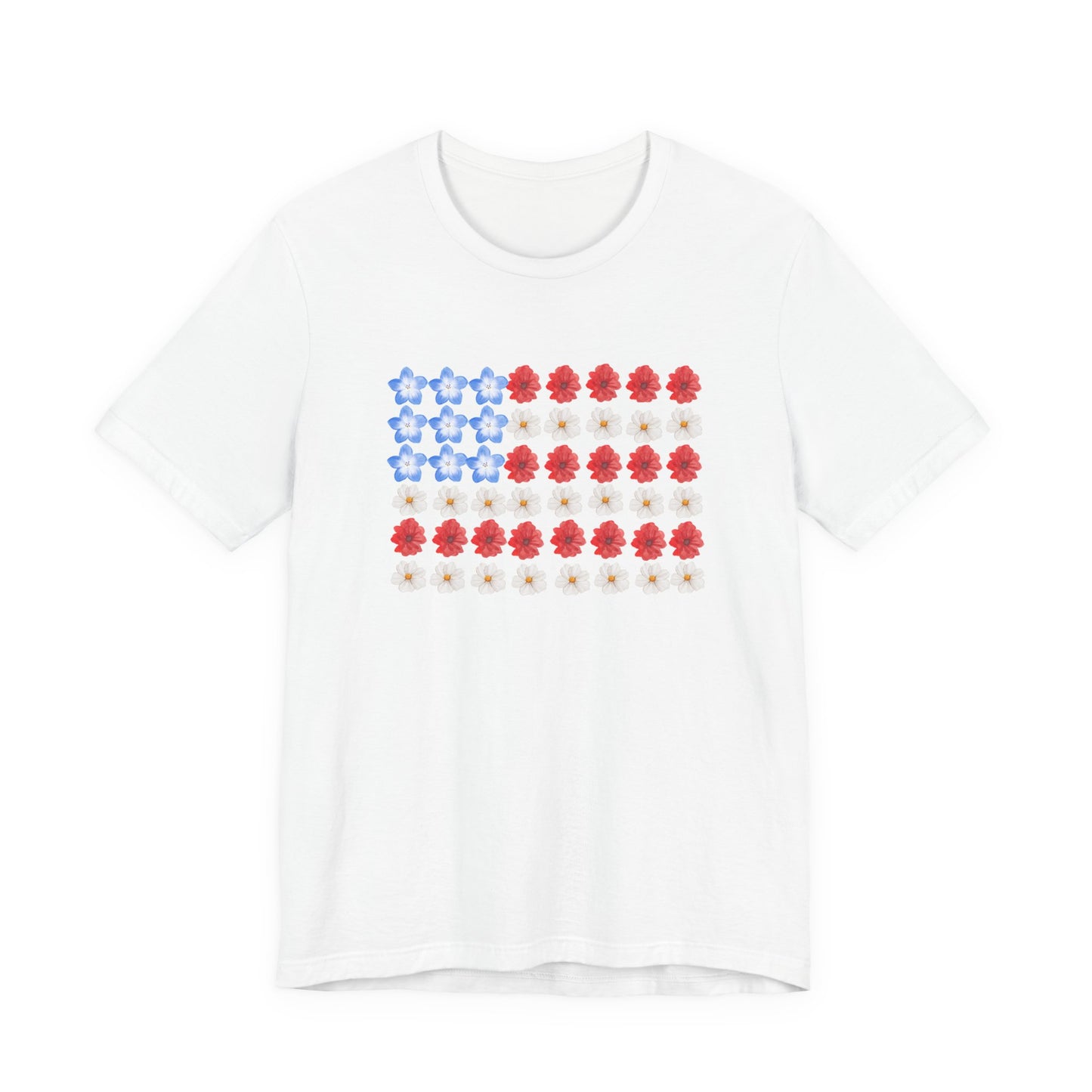 American Flag Floral Tee — Patriotic Red White Blue Flower Flag T-Shirt