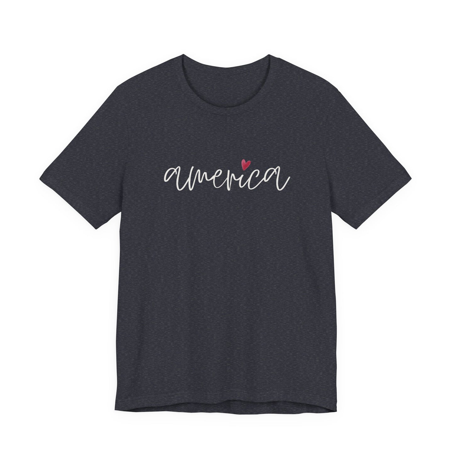America Script Heart T-Shirt — Patriotic Fourth of July Tee