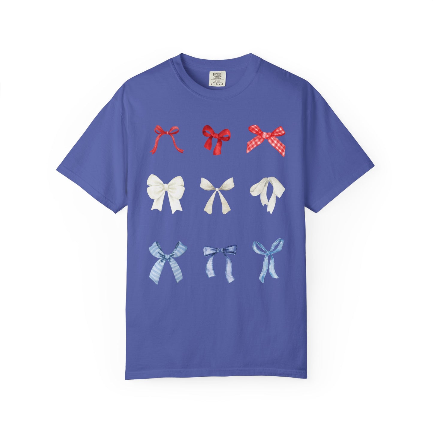 Patriotic Bow Pattern T-Shirt — Red, White & Blue Ribbon Graphic Tee