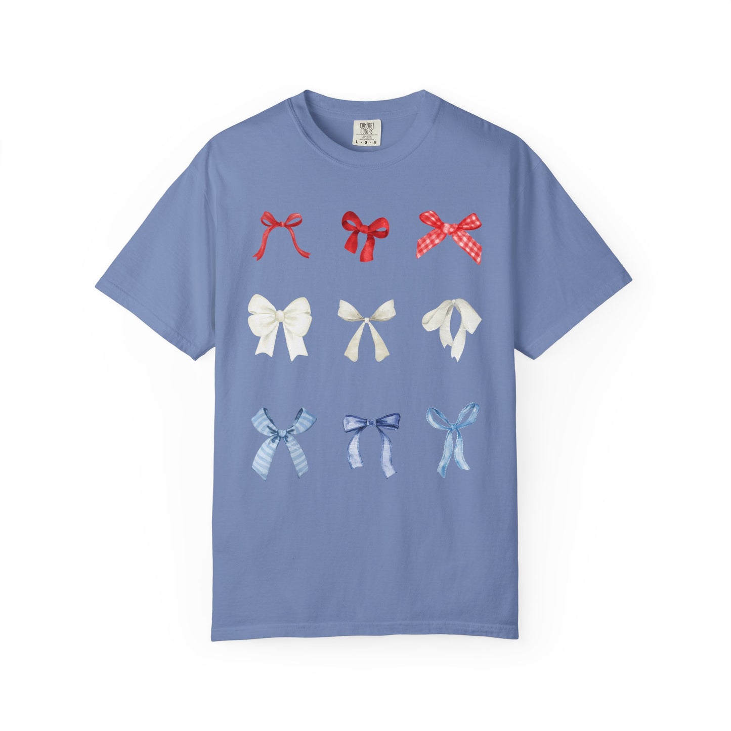 Patriotic Bow Pattern T-Shirt — Red, White & Blue Ribbon Graphic Tee