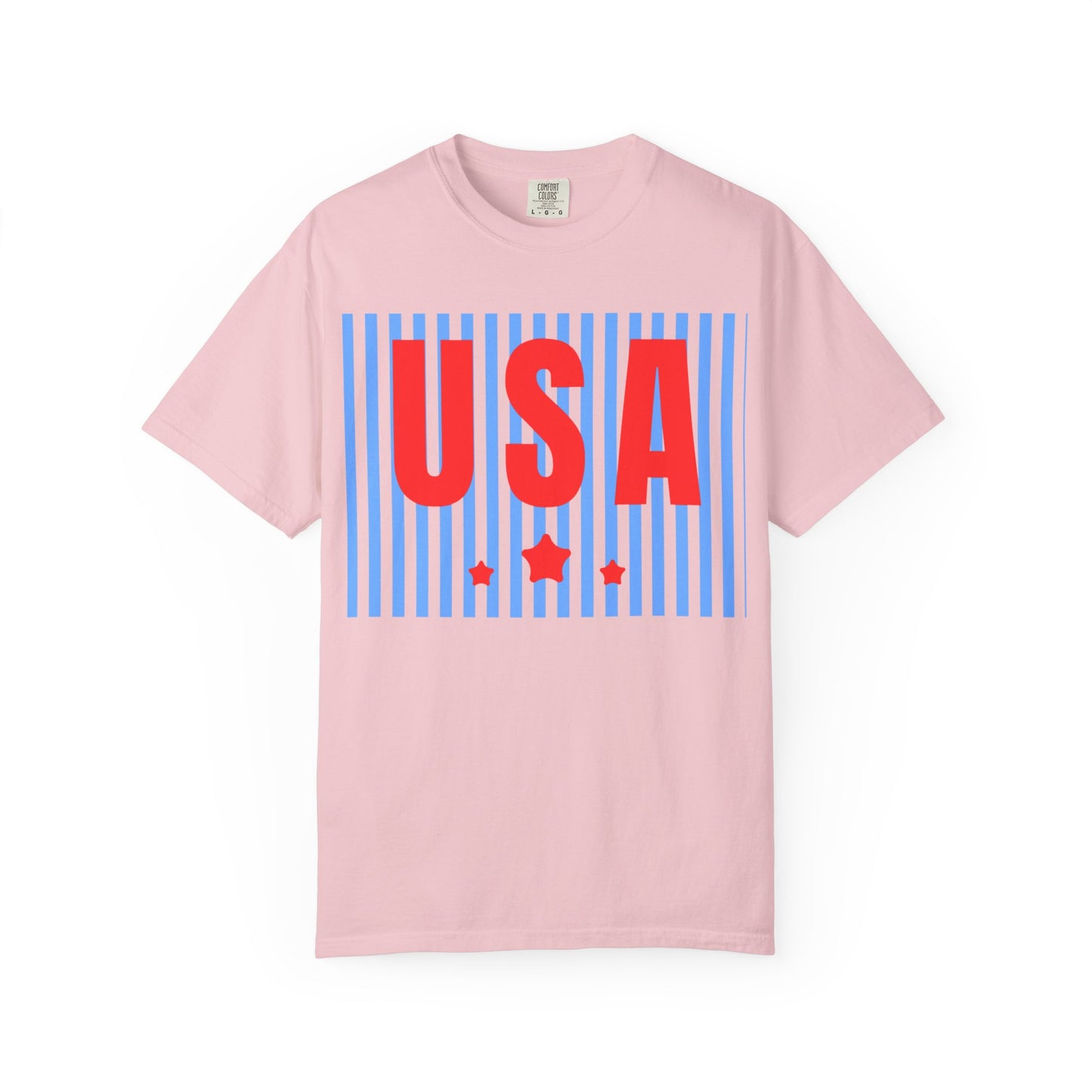 USA Graphic T-Shirt — Red & Blue Striped Patriotic Tee